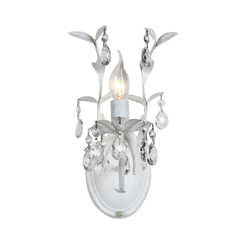 Silver 1/2 Lights Wall Mounted Light Rustic Metal Candelabra Sconce Light with Crystal Drop