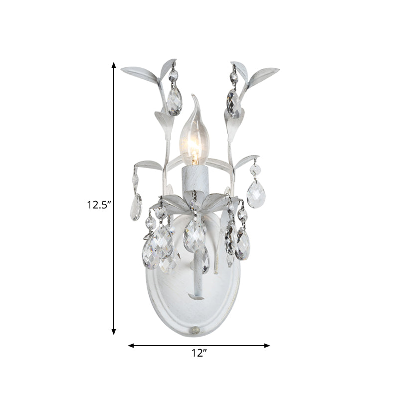 Silver 1/2 Lights Wall Mounted Light Rustic Metal Candelabra Sconce Light with Crystal Drop