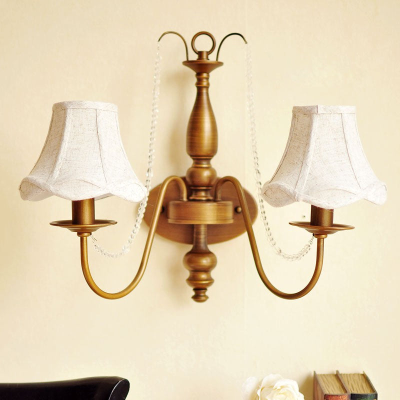 Brass Candle Wall Sconce Light Vintage Metal 2 Lights Bedroom Wall Mount Light with Shade/Shadeless