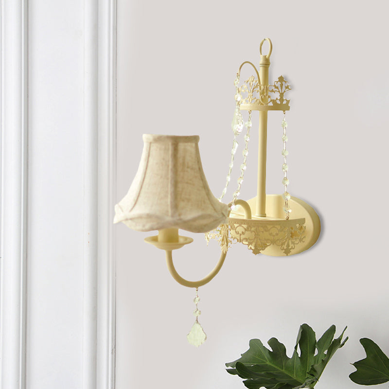 White 1 Light Wall Mount Light Vintage Crystal Strand Curved Arm Sconce Light with Shade/Shadeless