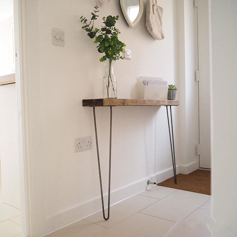 Wood Console Table 31.49" High Brown Mid-Century Modern Rectangle Accent Table