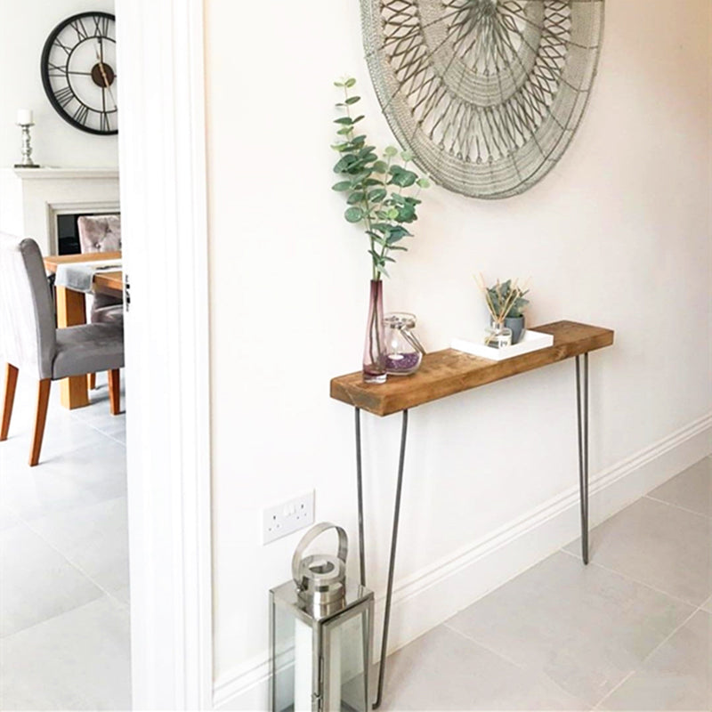 Wood Console Table 31.49" High Brown Mid-Century Modern Rectangle Accent Table