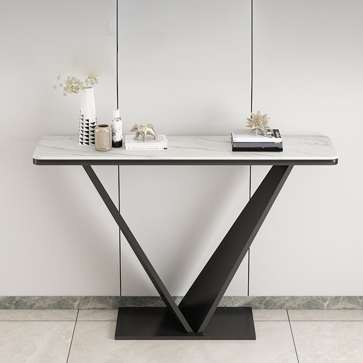 Contemporary Rectangle Console Table with Black Iron Pedestal Base for Hall