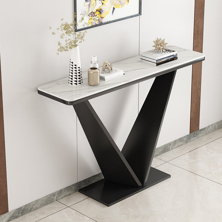 Contemporary Rectangle Console Table with Black Iron Pedestal Base for Hall