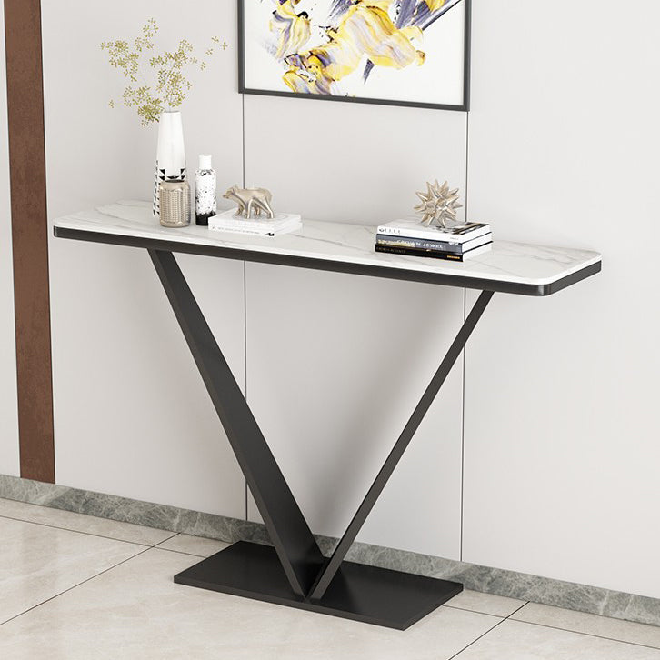 Contemporary Rectangle Console Table with Black Iron Pedestal Base for Hall