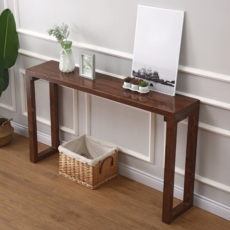 Mid-Century Modern Brown Console Table with Wooden Sled Base