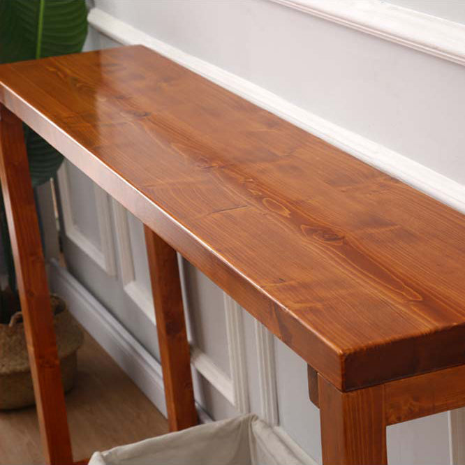 Mid-Century Modern Brown Console Table with Wooden Sled Base