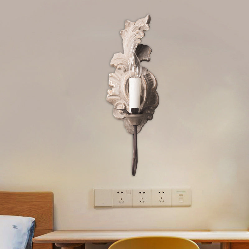1 Light Candle Wall Light Fixture Vintage Grey Wood Sconce Light with Flame Backplate