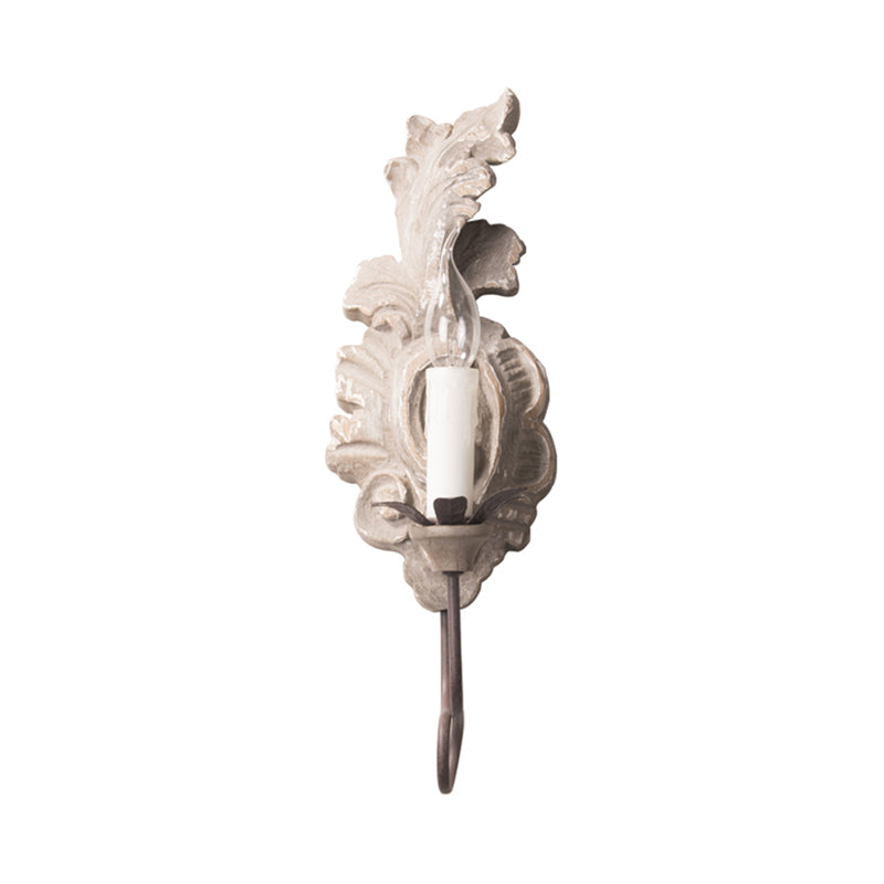 1 Light Candle Wall Light Fixture Vintage Grey Wood Sconce Light with Flame Backplate