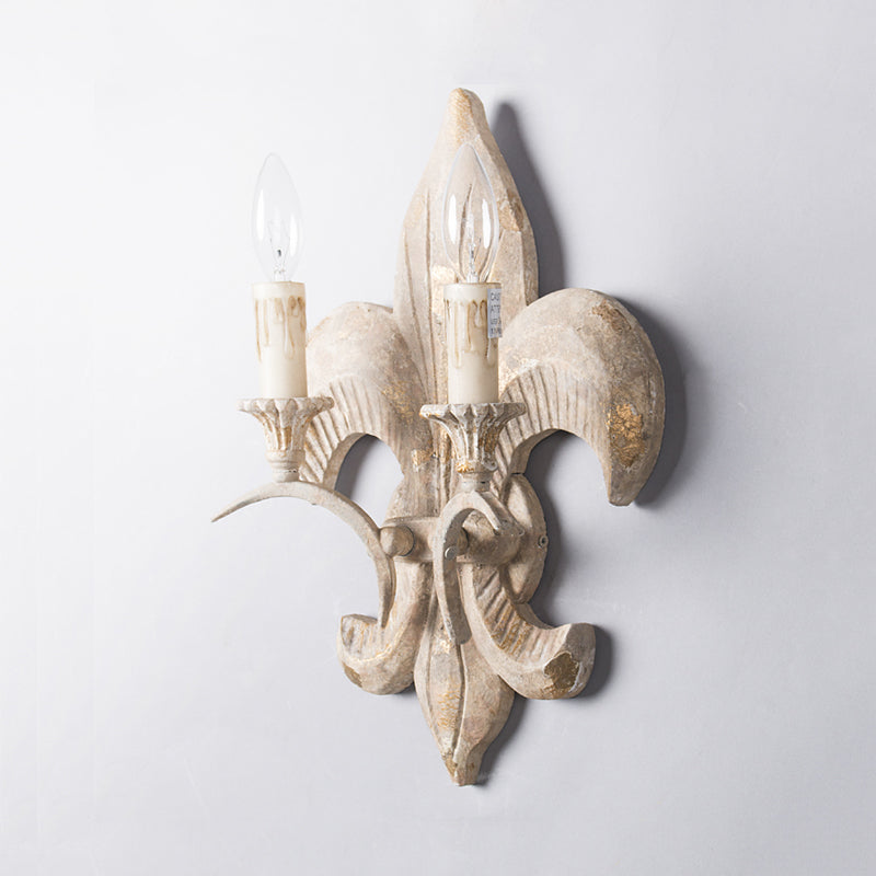 Lámpara de pared con vela blanca, aplique de pasillo de madera vintage con 2 luces y placa posterior de ancla
