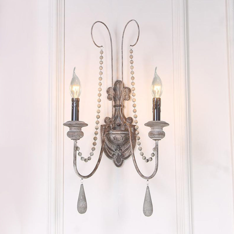 2 lichten houten sconce verlichte armatuur vintage grijze kandelabra slaapkamer muur gemonteerd licht