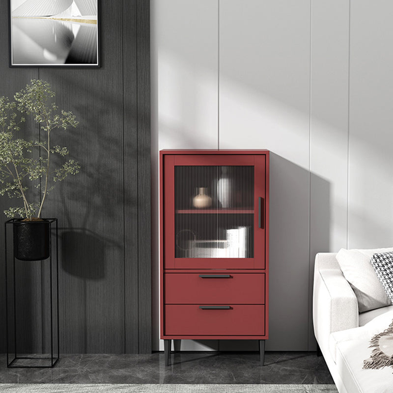 Contemporary Wooden Accent Cabinet with Glass Door and 2 Drawers