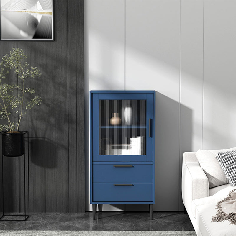 Contemporary Wooden Accent Cabinet with Glass Door and 2 Drawers