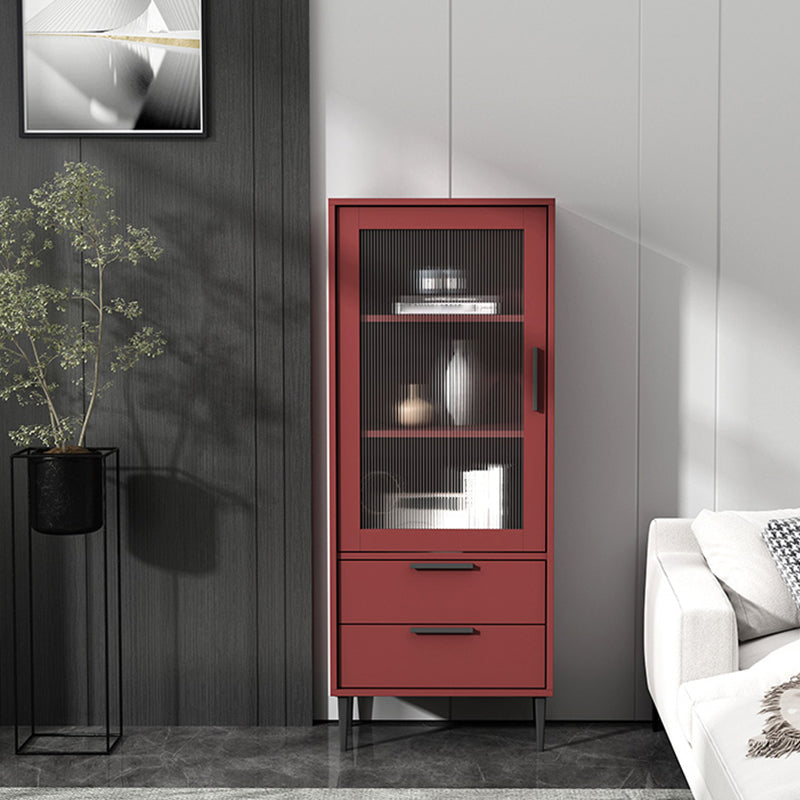 Contemporary Wooden Accent Cabinet with Glass Door and 2 Drawers