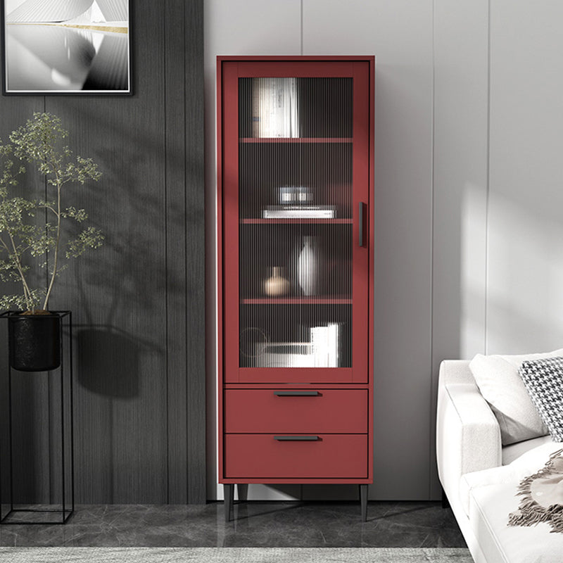 Contemporary Wooden Accent Cabinet with Glass Door and 2 Drawers