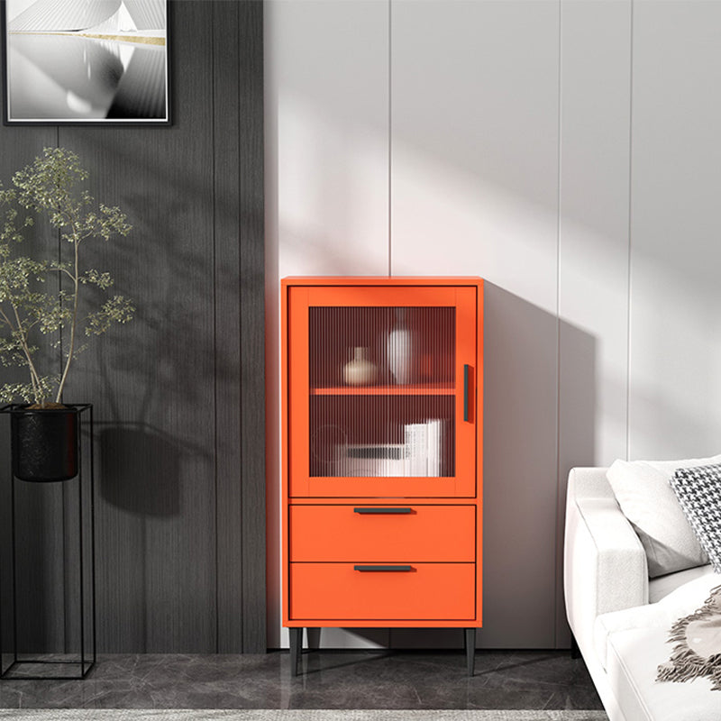 Contemporary Wooden Accent Cabinet with Glass Door and 2 Drawers
