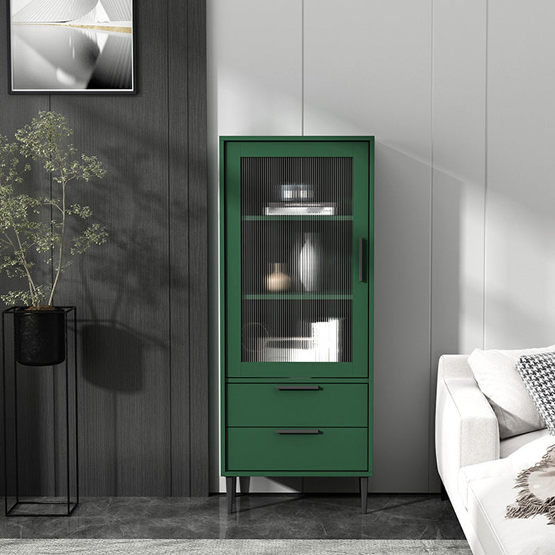 Contemporary Wooden Accent Cabinet with Glass Door and 2 Drawers
