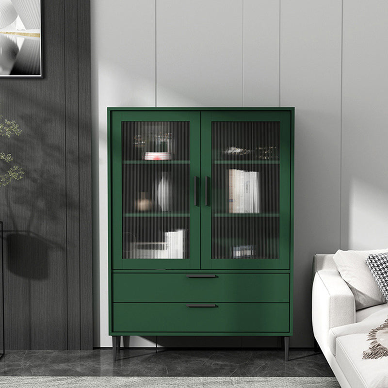 Contemporary Wooden Accent Cabinet with Glass Door and 2 Drawers