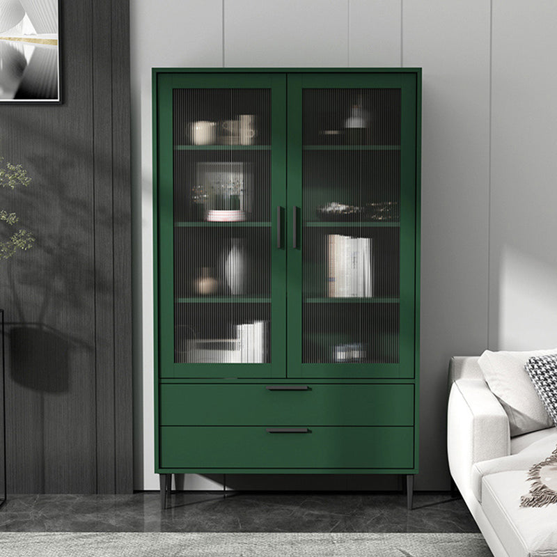 Contemporary Wooden Accent Cabinet with Glass Door and 2 Drawers