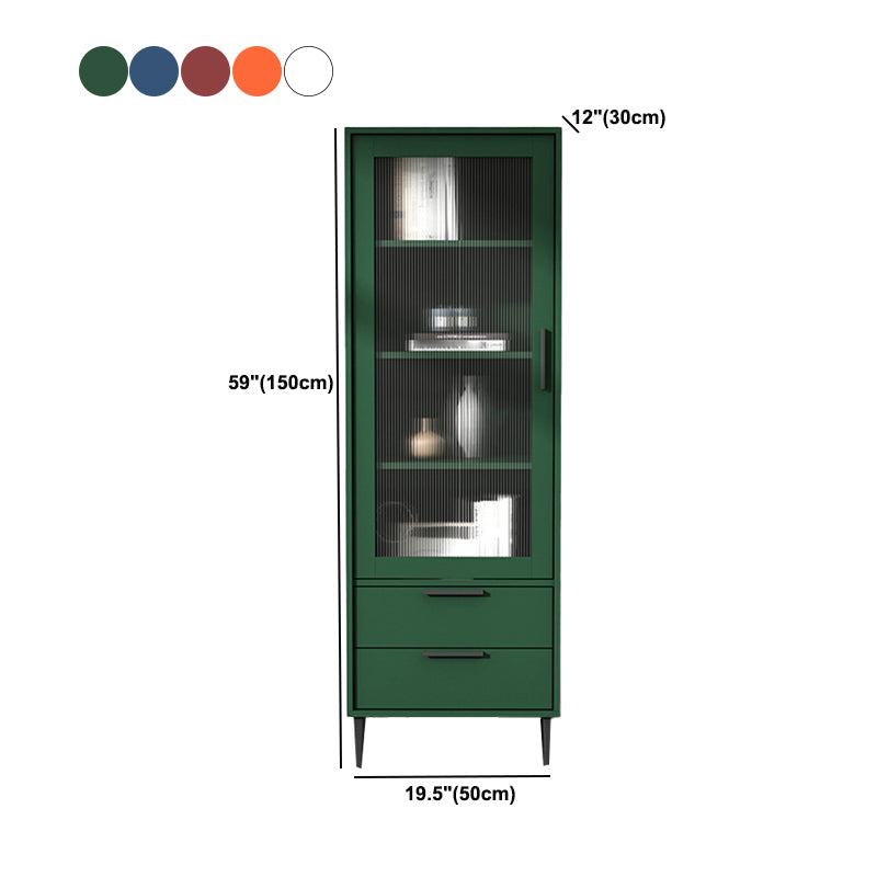 Contemporary Wooden Accent Cabinet with Glass Door and 2 Drawers