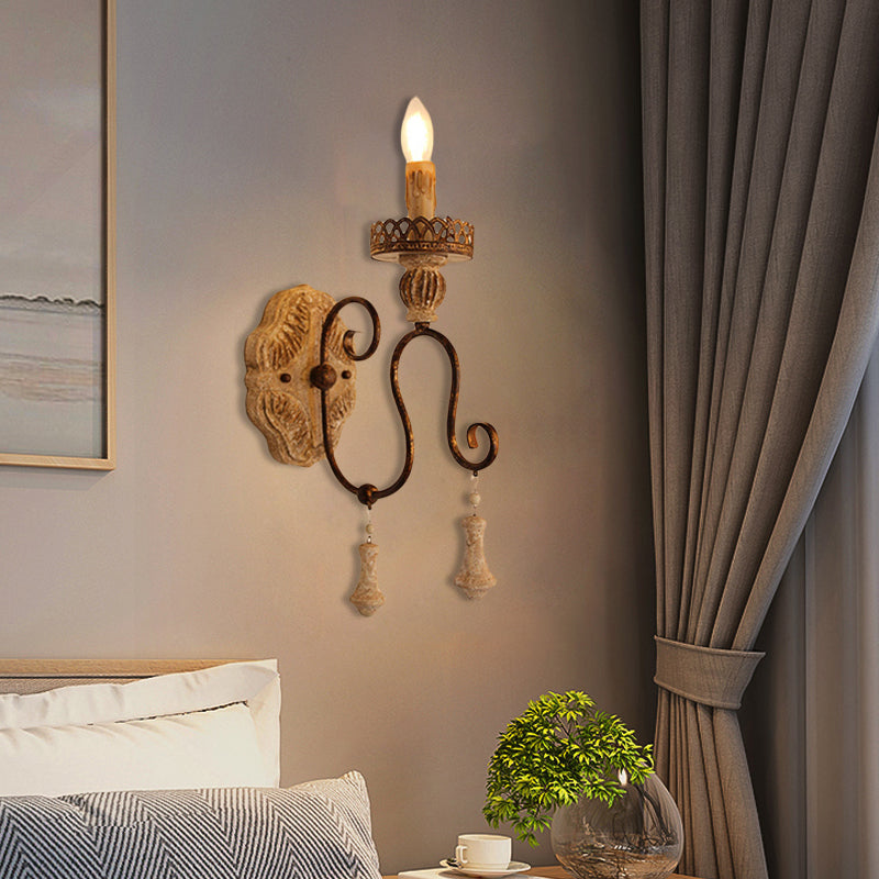 Braccio turbinato da letto da letto leggero in ferro rustico 1/2 luci bianche intrecciate luce montata