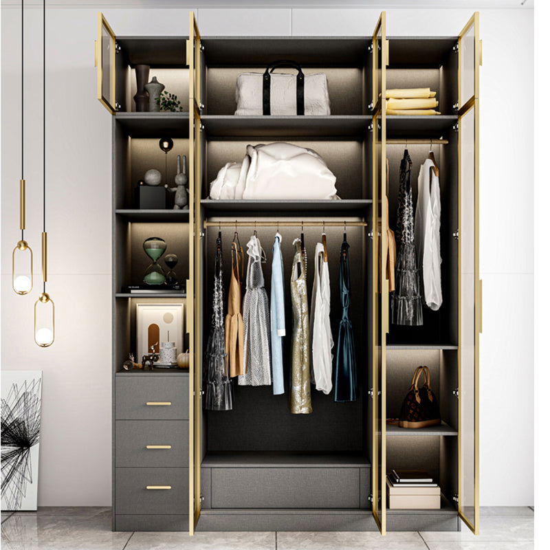 Glass and Wood Wardrobe Armoire Contemporary Wardrobe Closet
