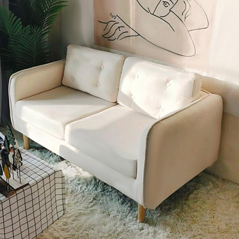 Contemporary Standard Square Arm Linen Stationary Beige Settee