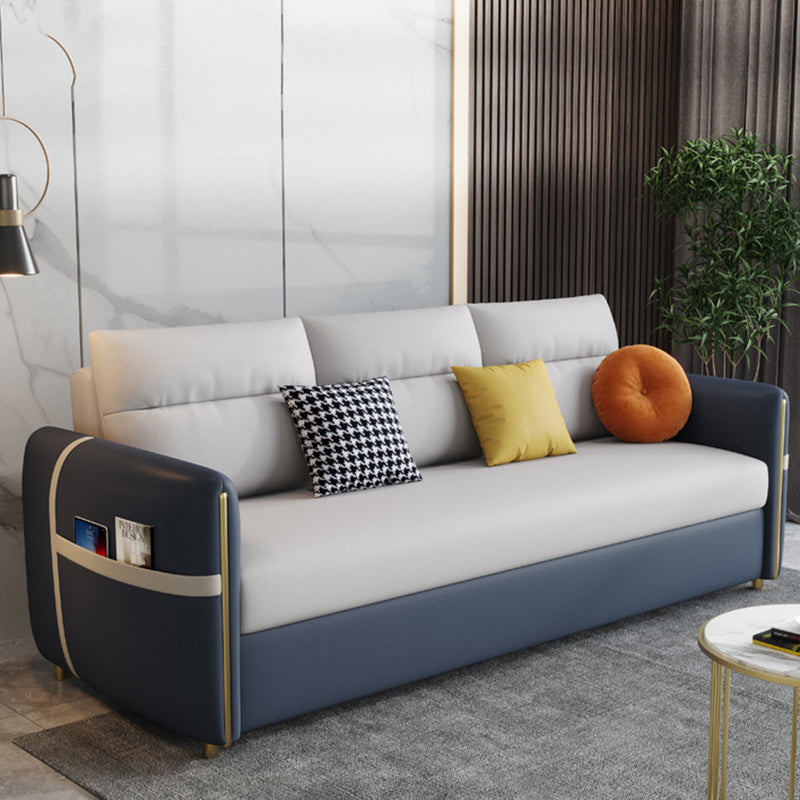 Contemporary Convertible Faux Leather Square Arm Bed Settee with Pillows