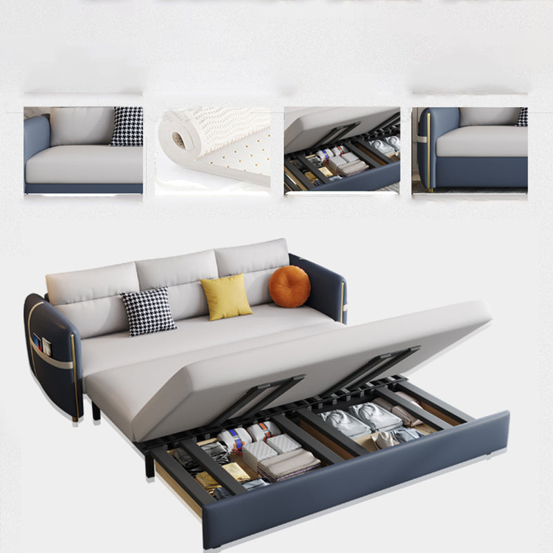 Contemporary Convertible Faux Leather Square Arm Bed Settee with Pillows