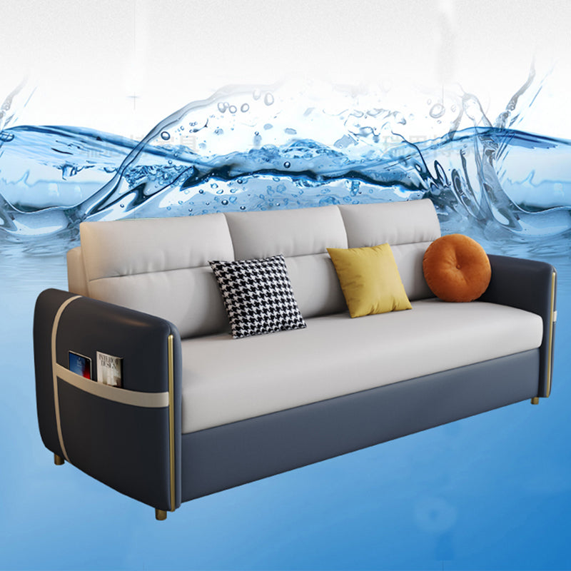 Contemporary Convertible Faux Leather Square Arm Bed Settee with Pillows