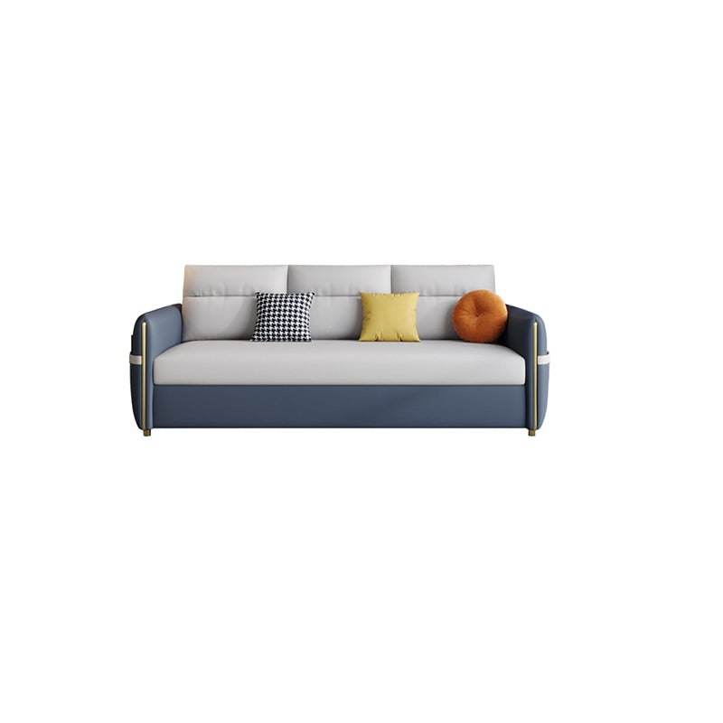 Contemporary Convertible Faux Leather Square Arm Bed Settee with Pillows