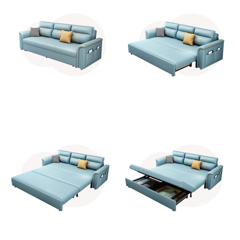 Square Arm Contemporary Convertible Faux Leather Bed Settee with Pillows