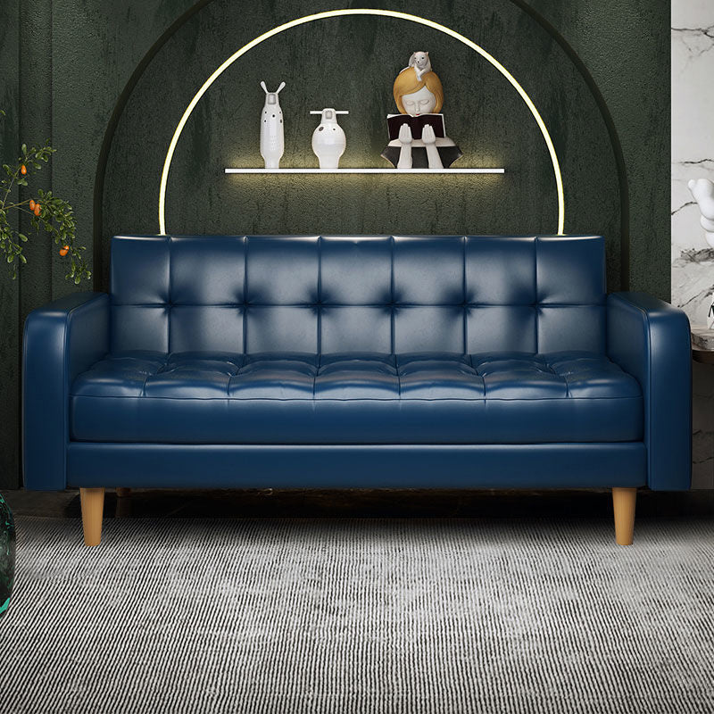 Contemporary Biscuit Back Standard Square Arm Genuine Leather Sofa