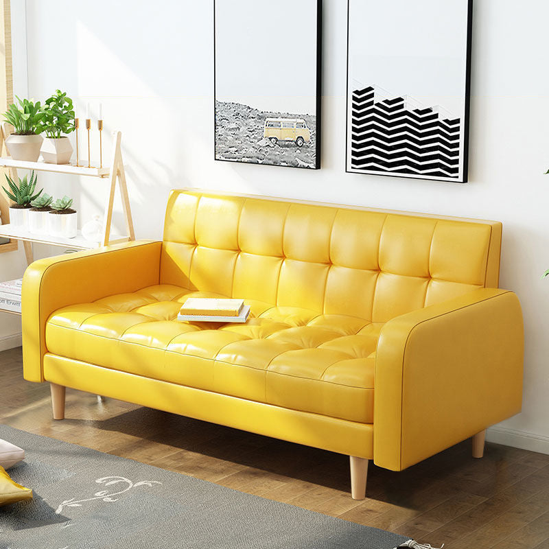 Contemporary Biscuit Back Standard Square Arm Genuine Leather Sofa