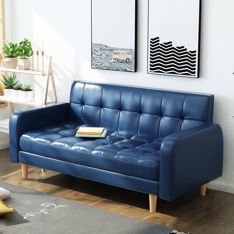 Contemporary Biscuit Back Standard Square Arm Genuine Leather Sofa