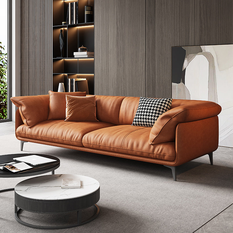 Modern 33.5" H Faux Leather Pillow Top Arm Sofa For Living Room