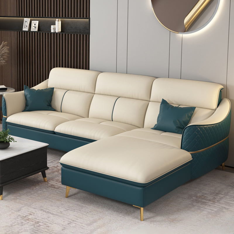 Beige Genuine Leather Sofa/Sectional Tear Resistant Square Arm Sofa for Living Room