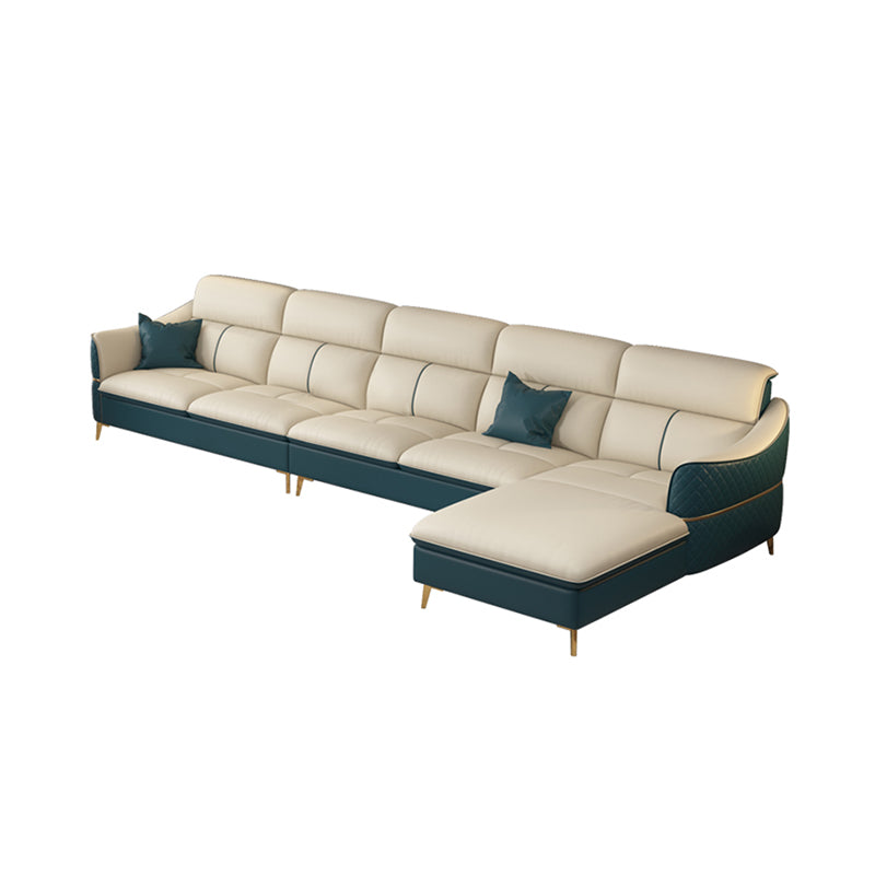 Beige Genuine Leather Sofa/Sectional Tear Resistant Square Arm Sofa for Living Room