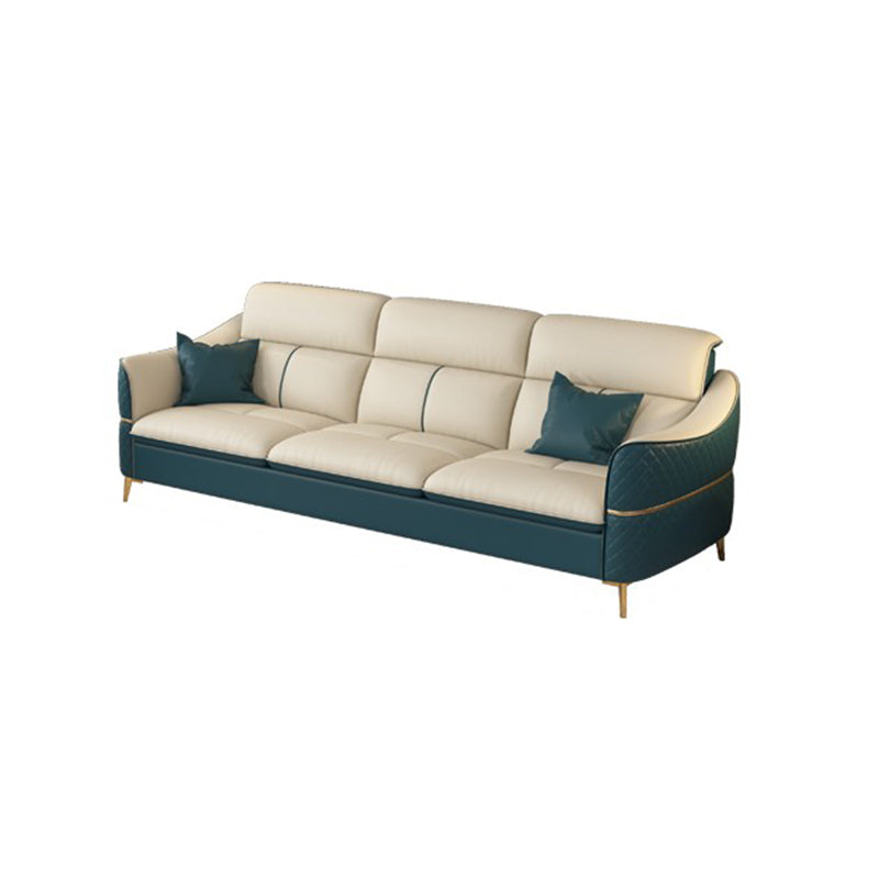 Beige Genuine Leather Sofa/Sectional Tear Resistant Square Arm Sofa for Living Room