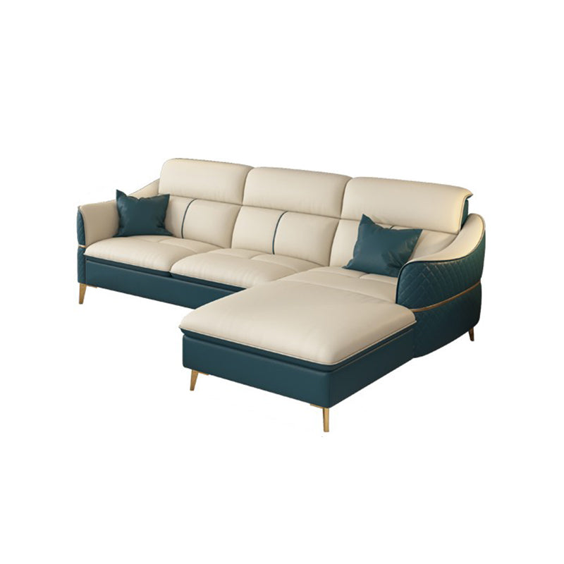 Beige Genuine Leather Sofa/Sectional Tear Resistant Square Arm Sofa for Living Room