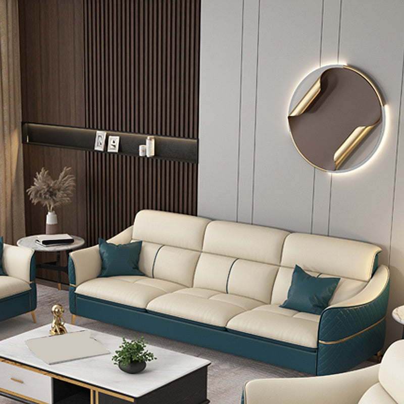 Beige Genuine Leather Sofa/Sectional Tear Resistant Square Arm Sofa for Living Room