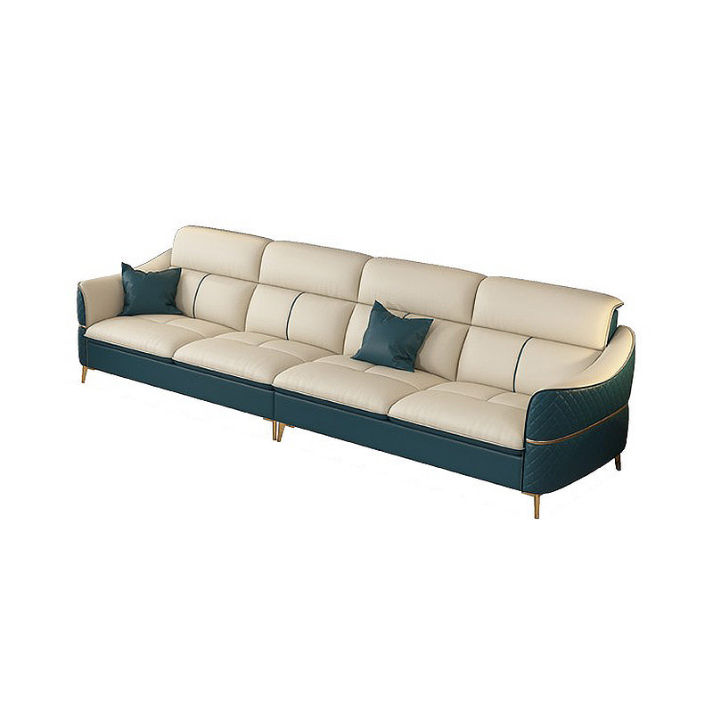 Beige Genuine Leather Sofa/Sectional Tear Resistant Square Arm Sofa for Living Room