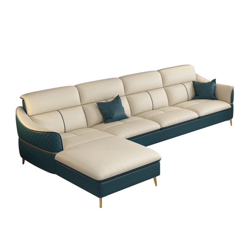 Beige Genuine Leather Sofa/Sectional Tear Resistant Square Arm Sofa for Living Room