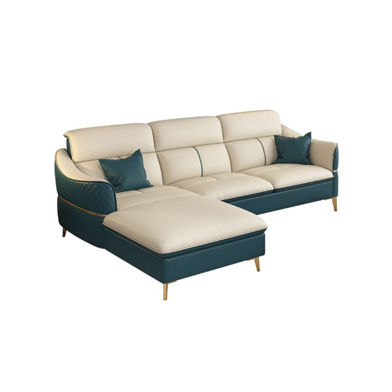 Beige Genuine Leather Sofa/Sectional Tear Resistant Square Arm Sofa for Living Room