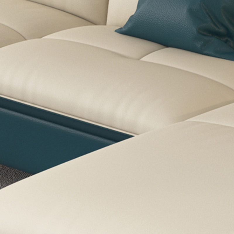Beige Genuine Leather Sofa/Sectional Tear Resistant Square Arm Sofa for Living Room
