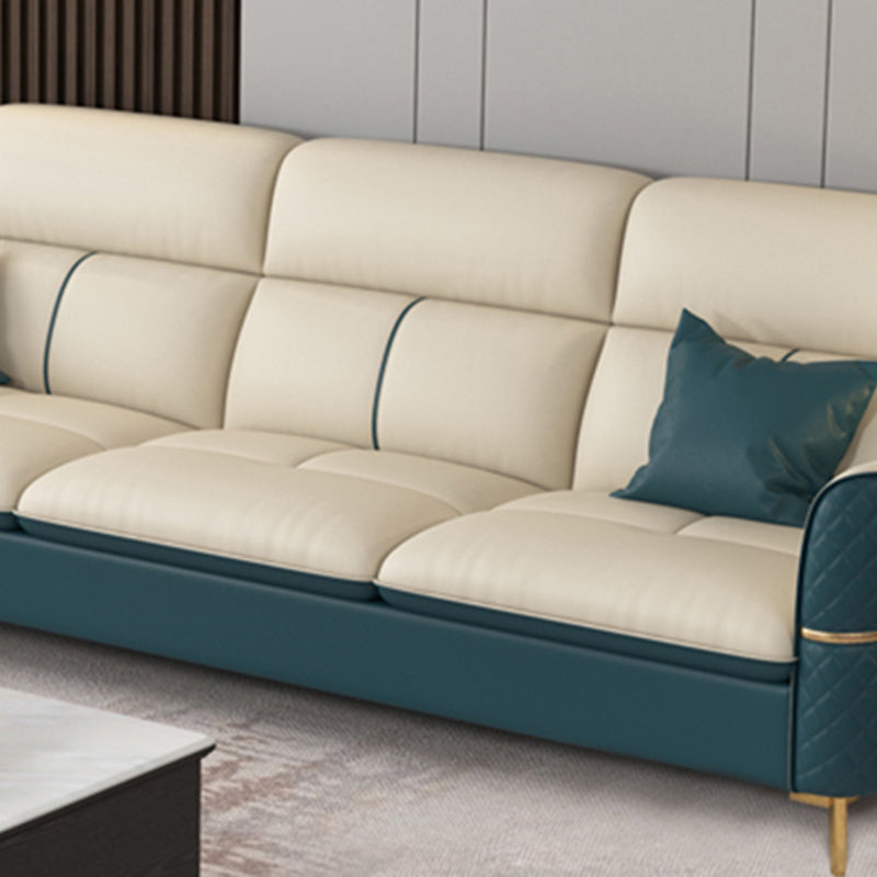 Beige Genuine Leather Sofa/Sectional Tear Resistant Square Arm Sofa for Living Room