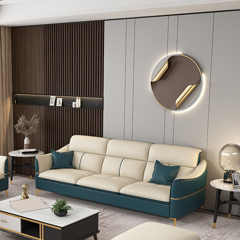 Beige Genuine Leather Sofa/Sectional Tear Resistant Square Arm Sofa for Living Room