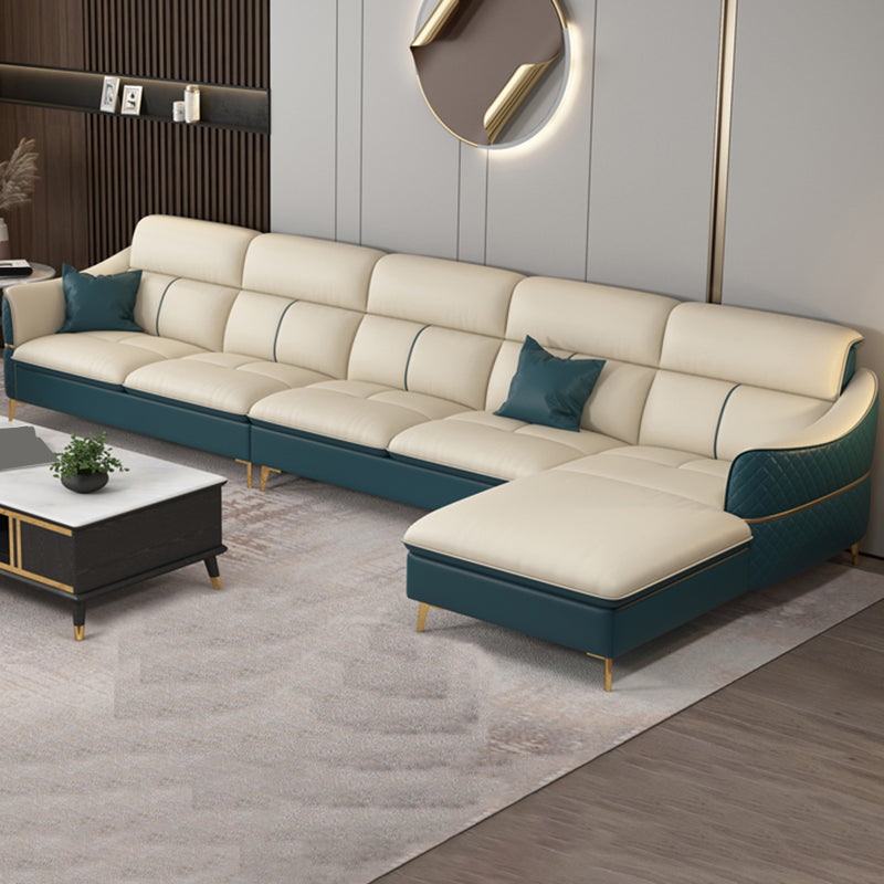 Beige Genuine Leather Sofa/Sectional Tear Resistant Square Arm Sofa for Living Room