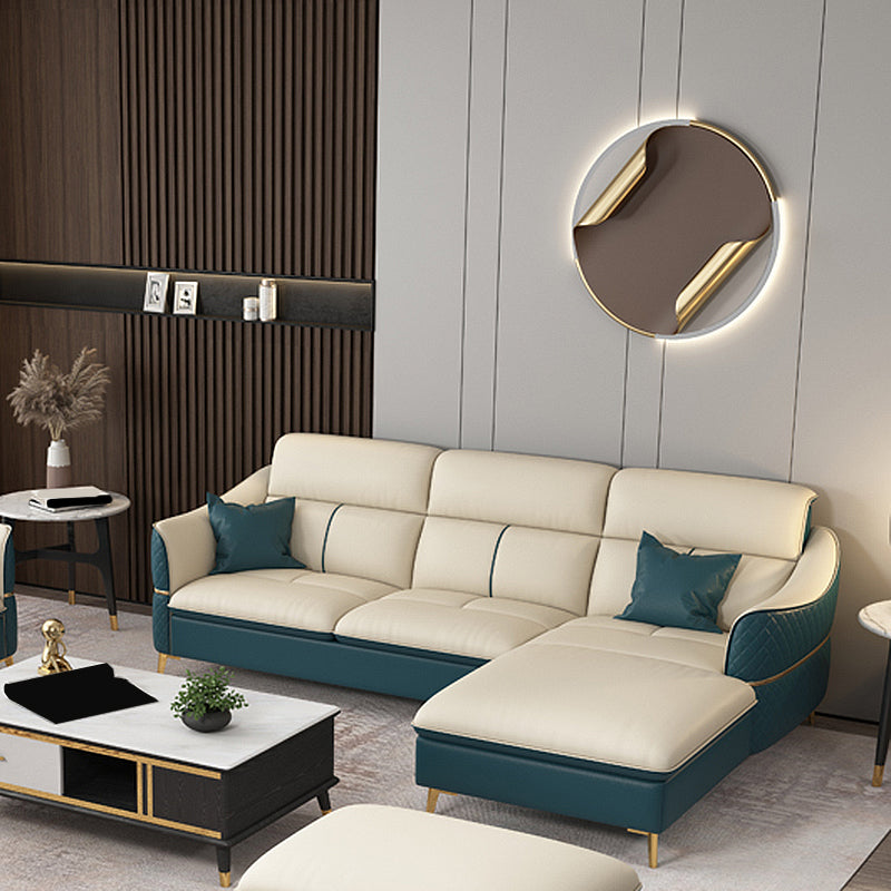 Beige Genuine Leather Sofa/Sectional Tear Resistant Square Arm Sofa for Living Room