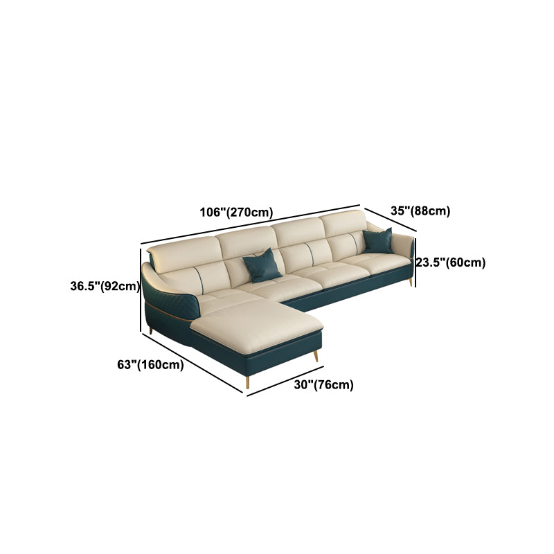Beige Genuine Leather Sofa/Sectional Tear Resistant Square Arm Sofa for Living Room